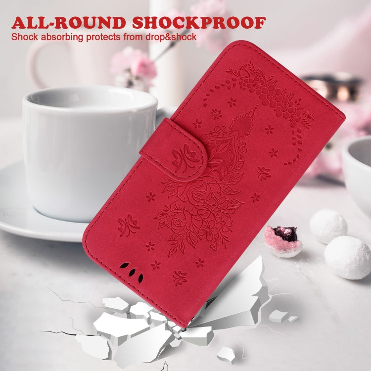 For Google Pixel 9 Pro Butterfly Rose Embossed Leather Phone Case(Red)