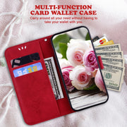 For Google Pixel 9 Pro Butterfly Rose Embossed Leather Phone Case(Red)