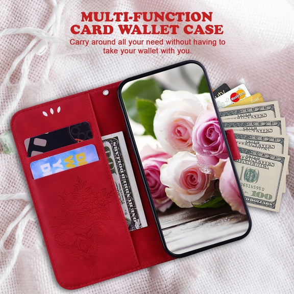 For Google Pixel 9 Pro Butterfly Rose Embossed Leather Phone Case(Red)