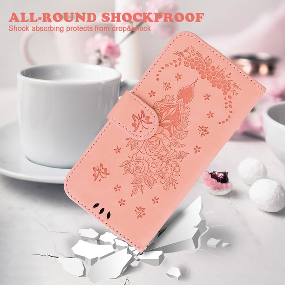 For Google Pixel 9 Pro Butterfly Rose Embossed Leather Phone Case(Pink)