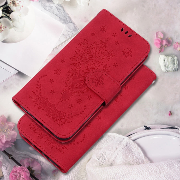 For Google Pixel 9 Butterfly Rose Embossed Leather Phone Case(Red)