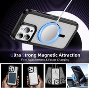 For iPhone 13 Pro Max Guard Magsafe Magnetic Ring Matte Phone Case(Black+Transparent)