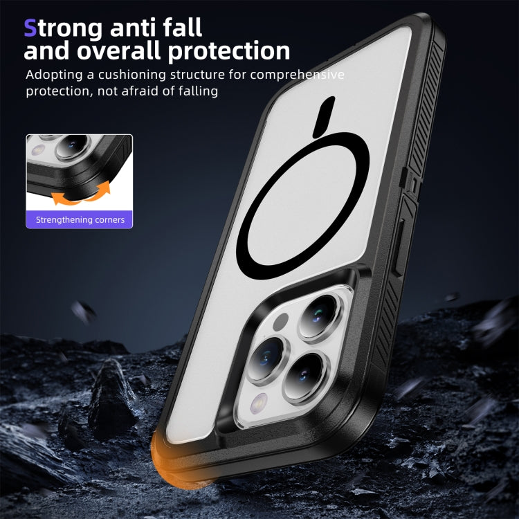 For iPhone 13 Pro Max Guard Magsafe Magnetic Ring Matte Phone Case(Black+Transparent)