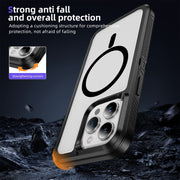 For iPhone 13 Pro Max Guard Magsafe Magnetic Ring Matte Phone Case(Black+Transparent)