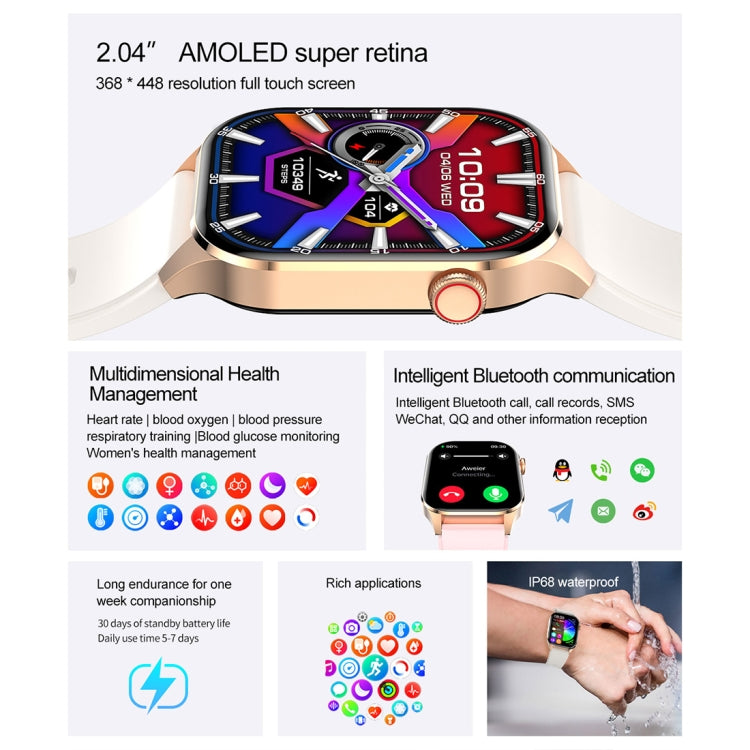 T98 2.04 inch IP68 Water-resistant Bluetooth Call Smart Watch, Support Blood Oxygen Monitoring(Beige)
