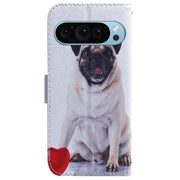 For Google Pixel 9 Pro Coloured Drawing Flip Leather Phone Case(Pug)