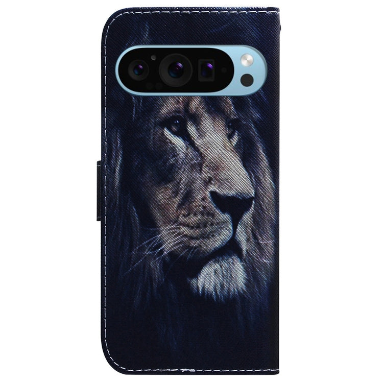 For Google Pixel 9 Pro Coloured Drawing Flip Leather Phone Case(Lion)