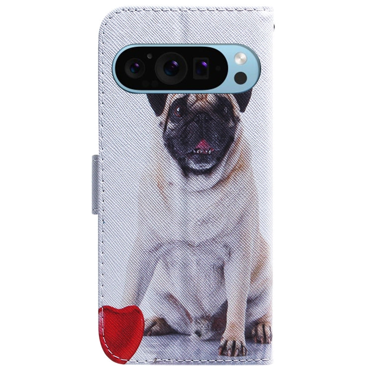 For Google Pixel 9 Coloured Drawing Flip Leather Phone Case(Pug)