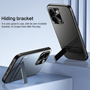For OPPO Reno9 Pro+ R-JUST RJ-61 Electroplating Frosted TPU + PC Phone Case with Holder(Silver)
