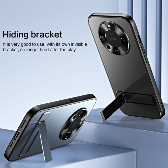 For Huawei Mate 60 Pro R-JUST RJ-61 Electroplating Frosted TPU + PC Phone Case with Holder(Grey)