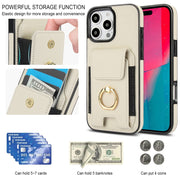 For iPhone 16 Pro Max Elastic Card Bag Ring Holder Phone Case(White)