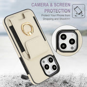 For iPhone 16 Pro Max Elastic Card Bag Ring Holder Phone Case(White)
