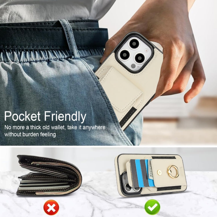 For iPhone 16 Pro Elastic Card Bag Ring Holder Phone Case(White)
