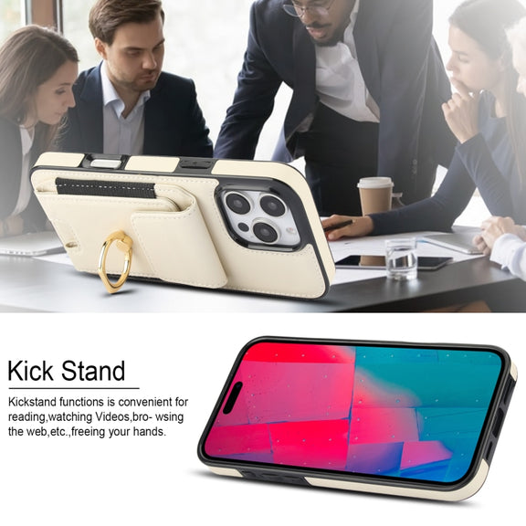 For iPhone 16 Pro Elastic Card Bag Ring Holder Phone Case(White)