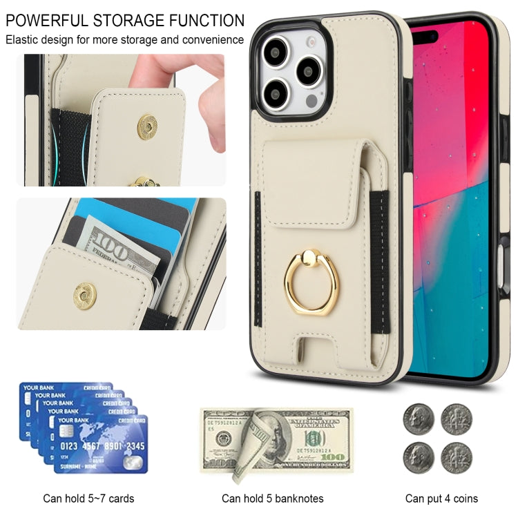 For iPhone 16 Pro Elastic Card Bag Ring Holder Phone Case(White)