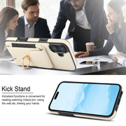 For iPhone 16 Plus Elastic Card Bag Ring Holder Phone Case(White)