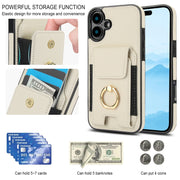 For iPhone 16 Plus Elastic Card Bag Ring Holder Phone Case(White)