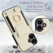 For iPhone 16 Plus Elastic Card Bag Ring Holder Phone Case(White)