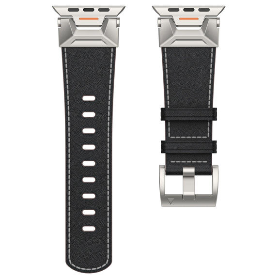 For Apple Watch Ultra 49mm Mecha Style Leather Watch Band(Black Napa)