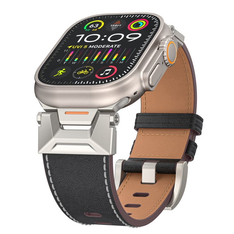 For Apple Watch SE 2022 44mm Mecha Style Leather Watch Band(Black Napa)