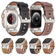 For Apple Watch SE 44mm Mecha Style Leather Watch Band(Black Napa)