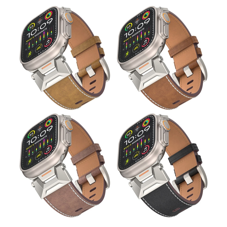 For Apple Watch Ultra 49mm Mecha Style Leather Watch Band(Black Napa)