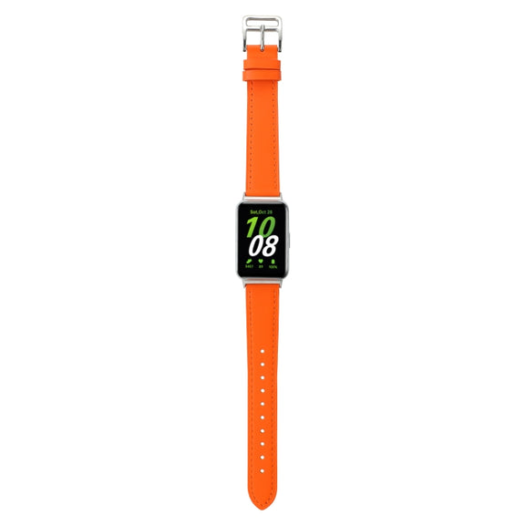 For Samsung Galaxy Fit 3 Sewing Thread Genuine Leather Watch Band(Orange)