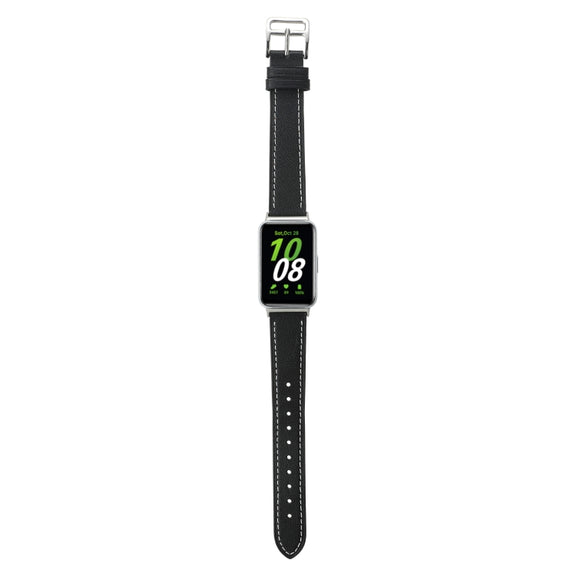 For Samsung Galaxy Fit 3 Sewing Thread Genuine Leather Watch Band(Black)