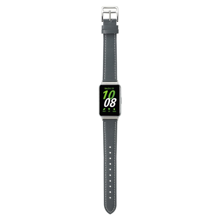 For Samsung Galaxy Fit 3 Sewing Thread Genuine Leather Watch Band(Grey)