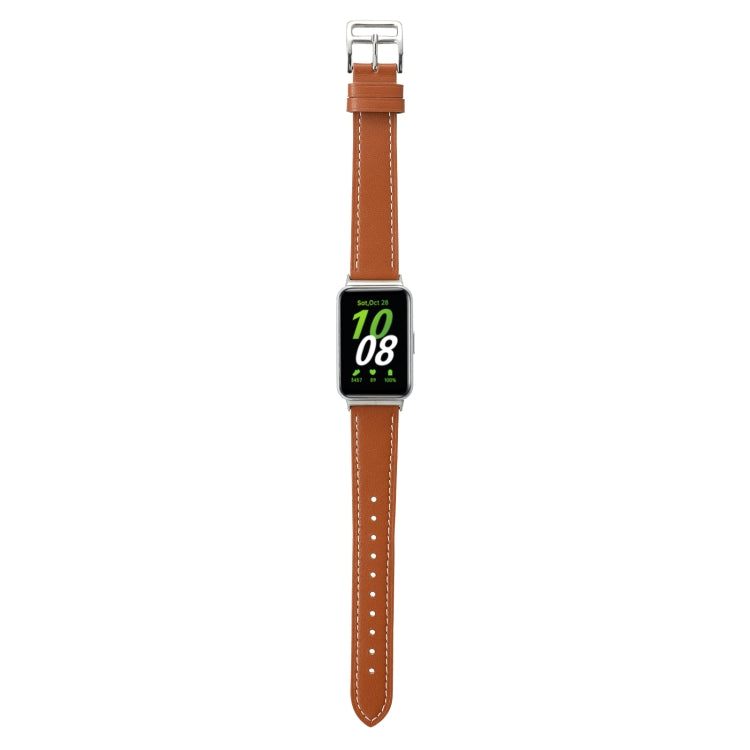 For Samsung Galaxy Fit 3 Sewing Thread Genuine Leather Watch Band(Brown)