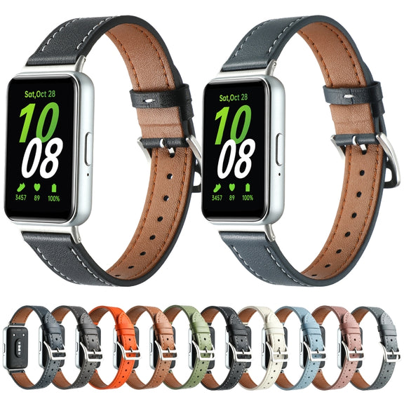 For Samsung Galaxy Fit 3 Sewing Thread Genuine Leather Watch Band(Brown)