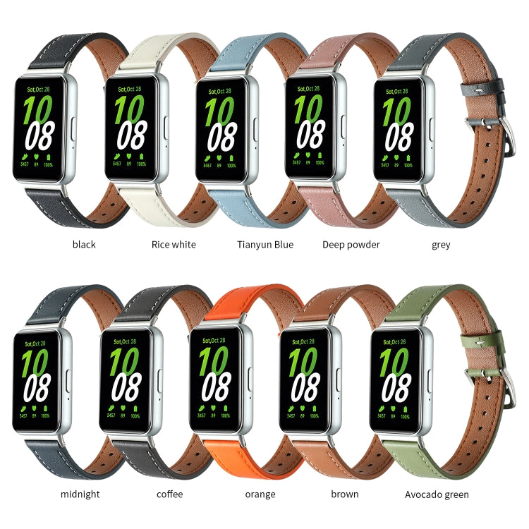 For Samsung Galaxy Fit 3 Sewing Thread Genuine Leather Watch Band(Brown)