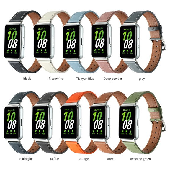 For Samsung Galaxy Fit 3 Sewing Thread Genuine Leather Watch Band(Orange)