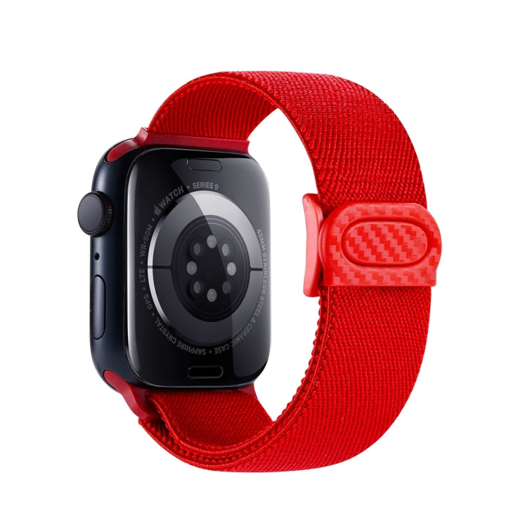 For Apple Watch SE 40mm Carbon Fiber Texture Snap Buckle Nylon Watch Band(Red)