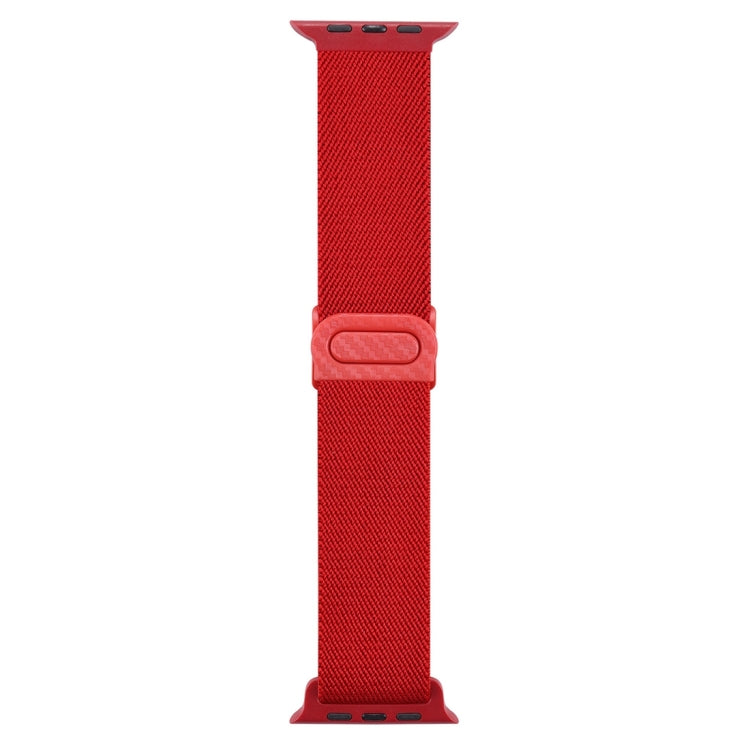 For Apple Watch SE 40mm Carbon Fiber Texture Snap Buckle Nylon Watch Band(Red)