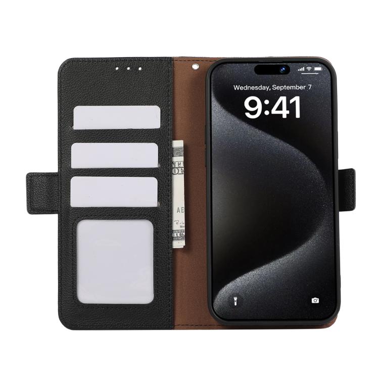 For iPhone 17 Pro ABEEL Side-Magnetic Litchi Pattern Leather RFID Phone Case(Black)
