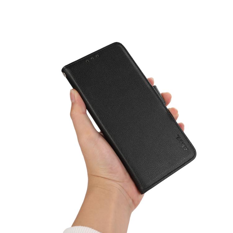 For iPhone 17 Pro ABEEL Side-Magnetic Litchi Pattern Leather RFID Phone Case(Black)