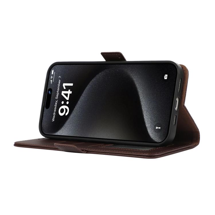 For iPhone 17 Pro ABEEL Side-Magnetic Litchi Pattern Leather RFID Phone Case(Brown)