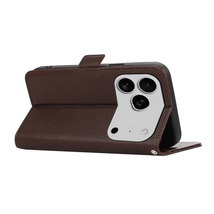 For iPhone 17 Pro ABEEL Side-Magnetic Litchi Pattern Leather RFID Phone Case(Brown)