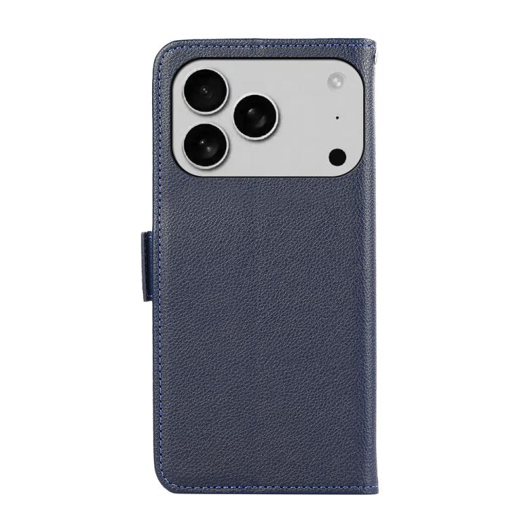 For iPhone 17 Pro ABEEL Side-Magnetic Litchi Pattern Leather RFID Phone Case(Blue)