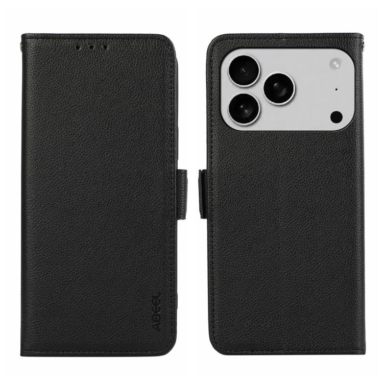 For iPhone 17 Pro Max ABEEL Side-Magnetic Litchi Pattern Leather RFID Phone Case(Black)