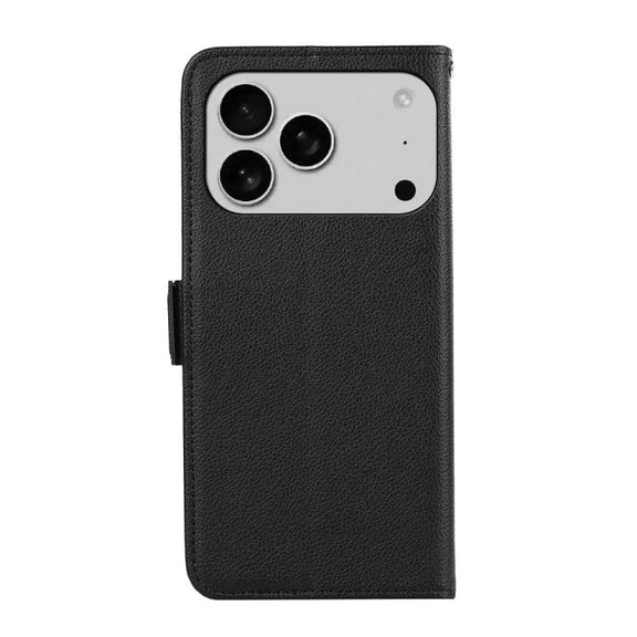 For iPhone 17 Pro Max ABEEL Side-Magnetic Litchi Pattern Leather RFID Phone Case(Black)