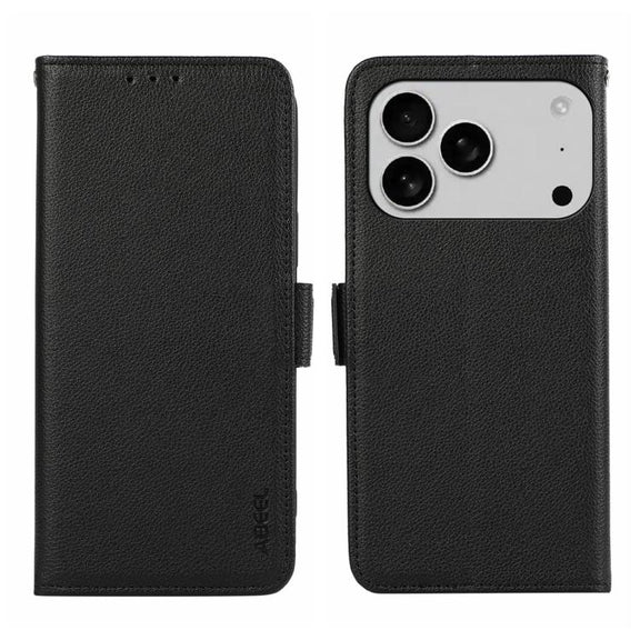 For iPhone 17 Pro Max ABEEL Side-Magnetic Litchi Pattern Leather RFID Phone Case(Black)