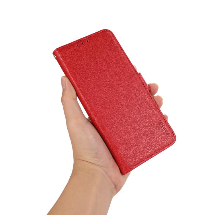 For iPhone 17 Pro Max ABEEL Side-Magnetic Litchi Pattern Leather RFID Phone Case(Red)