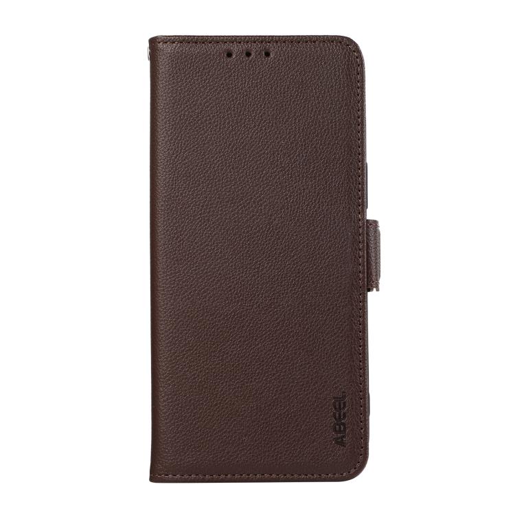 For iPhone 17 Pro Max ABEEL Side-Magnetic Litchi Pattern Leather RFID Phone Case(Brown)