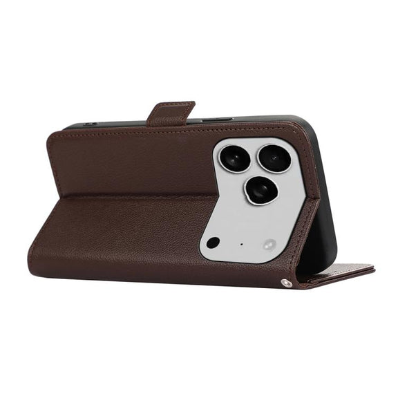 For iPhone 17 Pro Max ABEEL Side-Magnetic Litchi Pattern Leather RFID Phone Case(Brown)