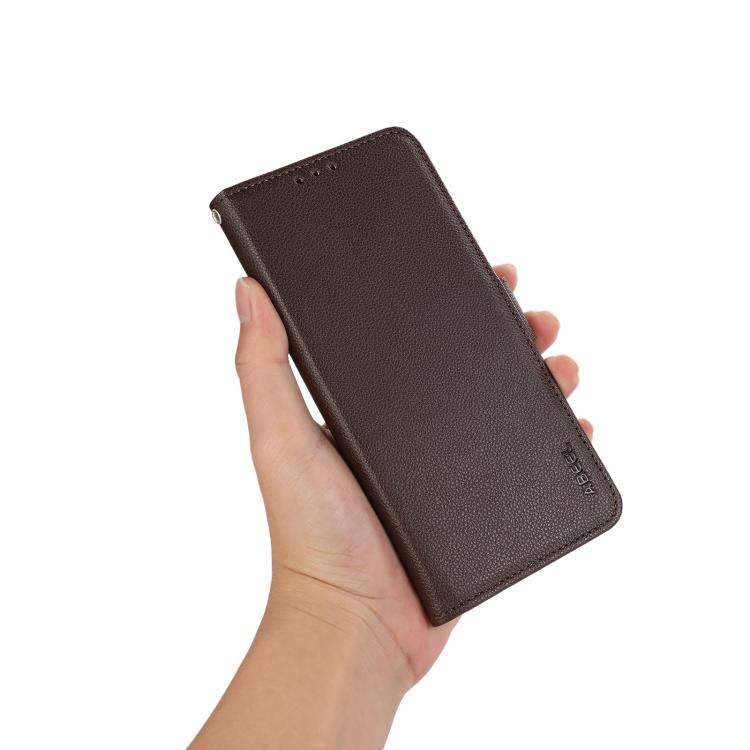 For iPhone 17 Pro Max ABEEL Side-Magnetic Litchi Pattern Leather RFID Phone Case(Brown)