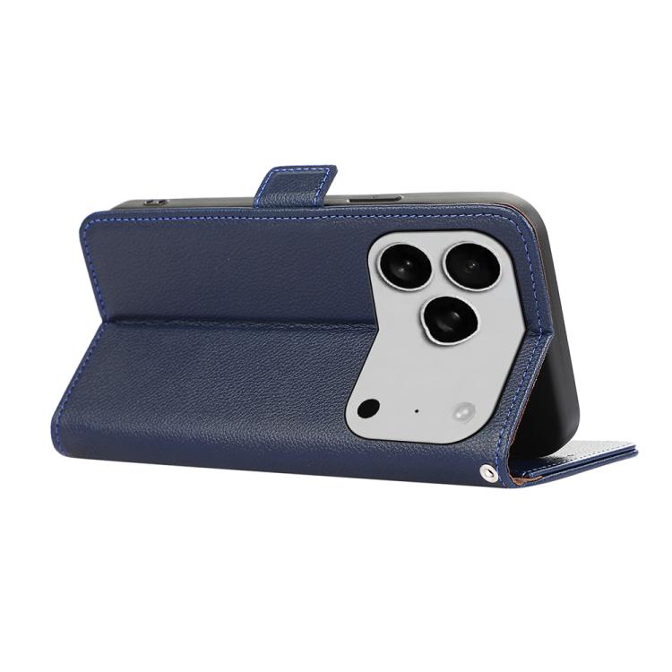 For iPhone 17 Pro Max ABEEL Side-Magnetic Litchi Pattern Leather RFID Phone Case(Blue)
