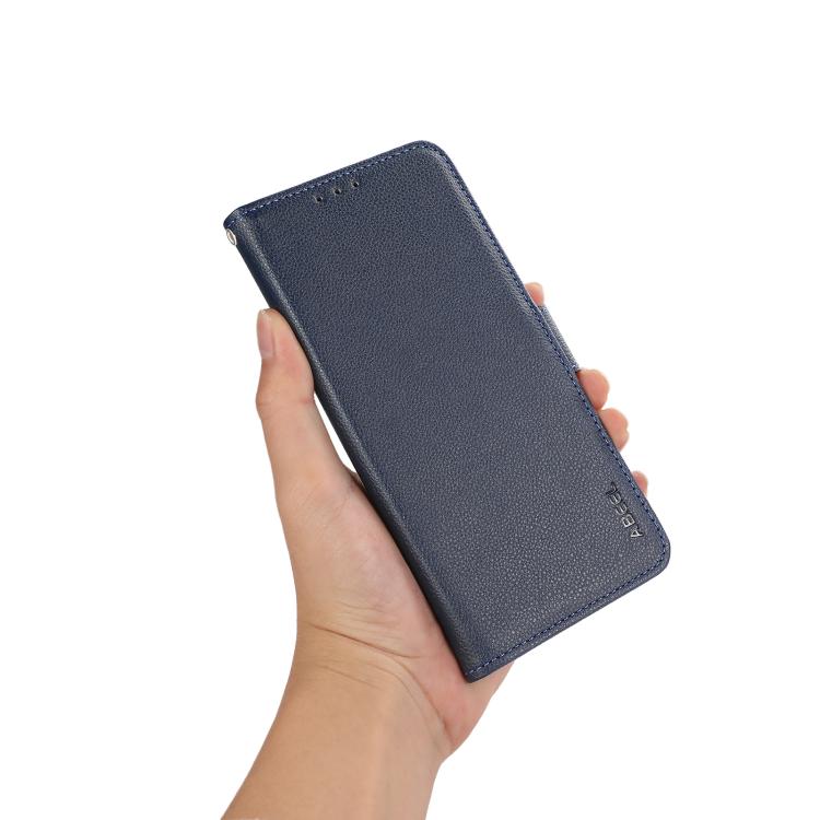 For iPhone 17 Pro Max ABEEL Side-Magnetic Litchi Pattern Leather RFID Phone Case(Blue)