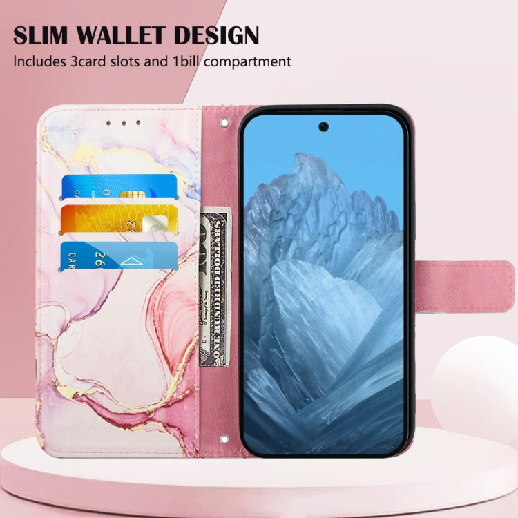 For Google Pixel 9 PT003 Marble Pattern Flip Leather Phone Case(Rose Gold)